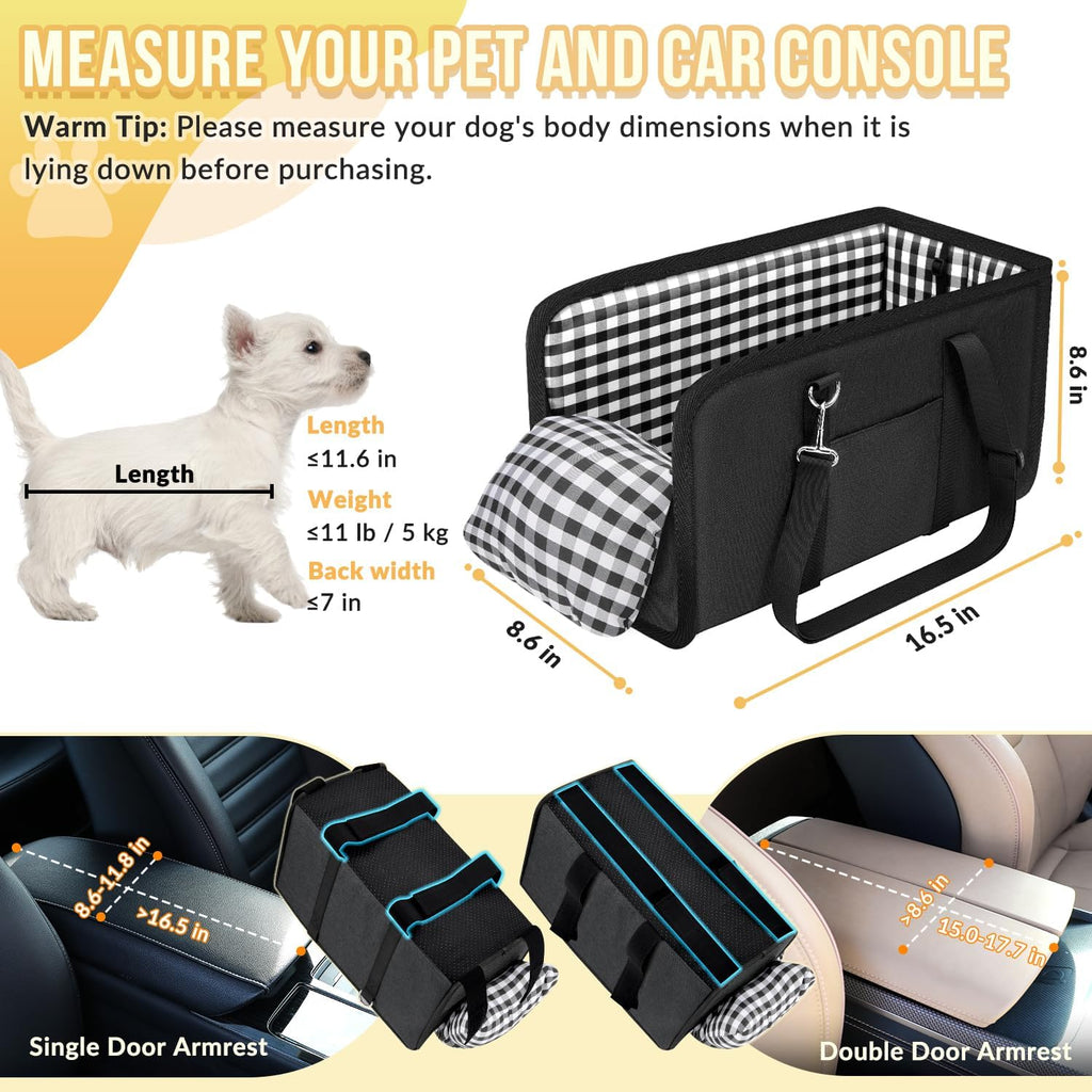 SlowTon Console Dog Car Seat, Dog Booster Seat for Small Dogs Under 11lbs