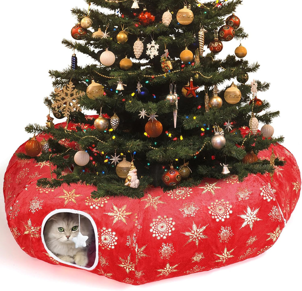 Cat Tunnel Bed for Indoor Cats, L Christmas Tree Skirts Washable Warm Soft Indoor Cat Donut Tunnel, Multifunctional Cat 