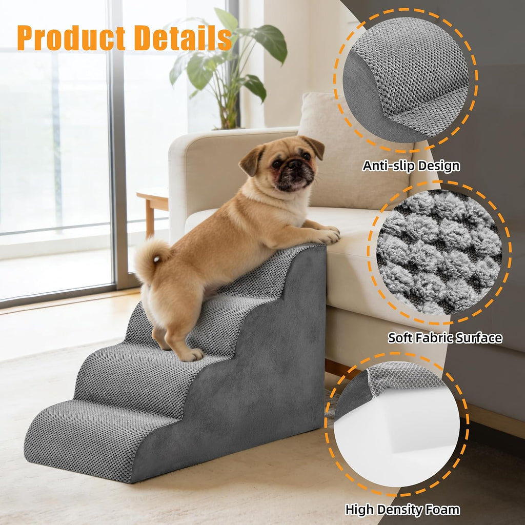 NEWBULIG 4-Step Dog Stairs, 20" H Dog Steps for Sofa and Chair, Grey