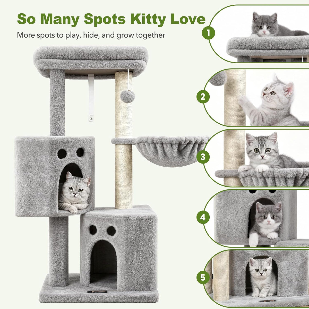 Small Cat Tree Tower for Indoor Cats, 40 in Multi-Level Cat Scratching Post