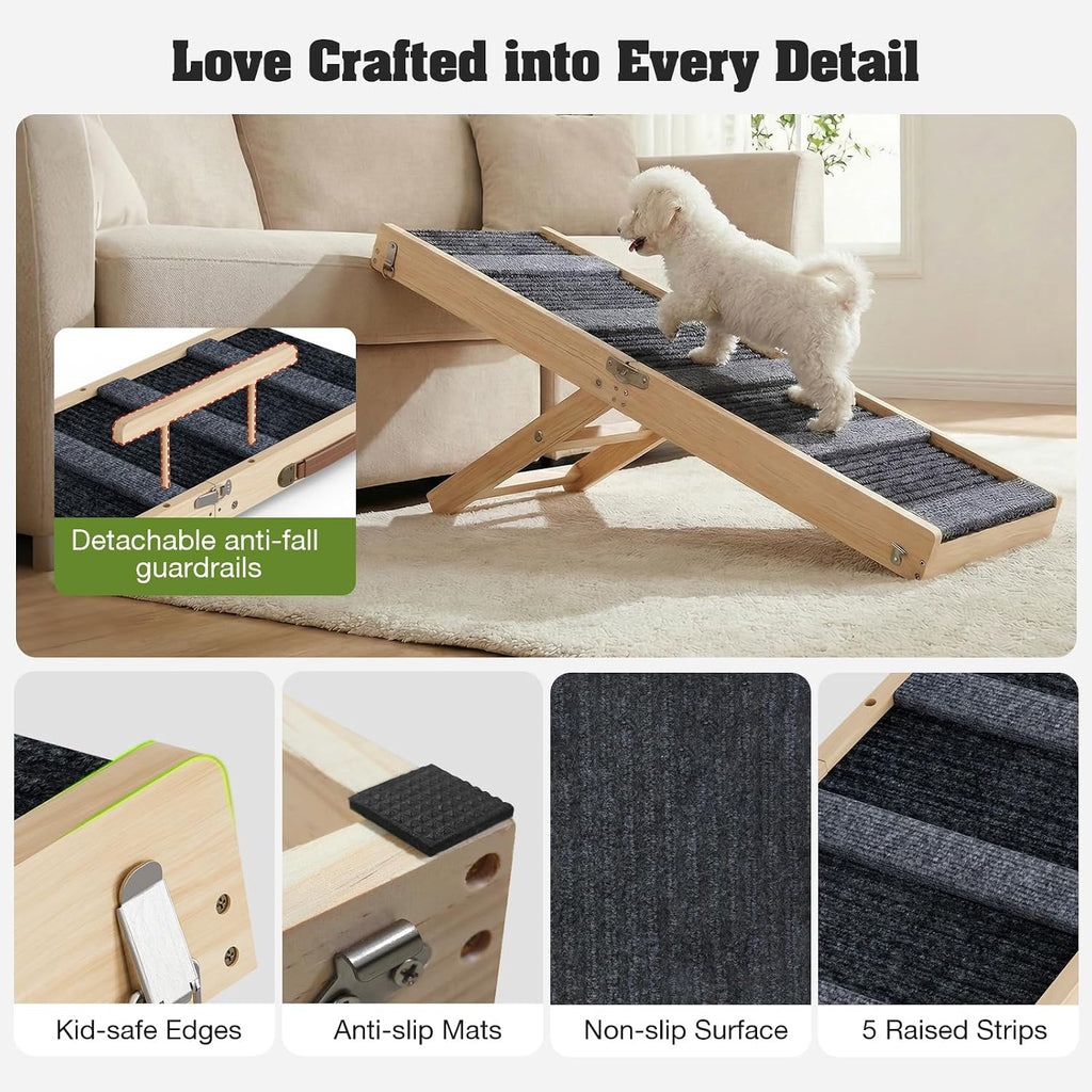 Upgraded Dog Ramp for Couch, Foldable Wooden Pet Ramp, Portable Pet Steps