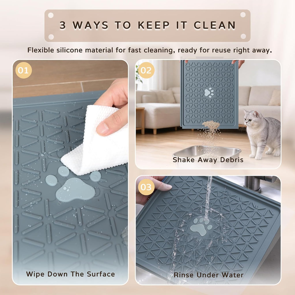 Zegcohjave Cat Litter Mat,19.6"x15.7"Connectable Silicone Litter Box Mat