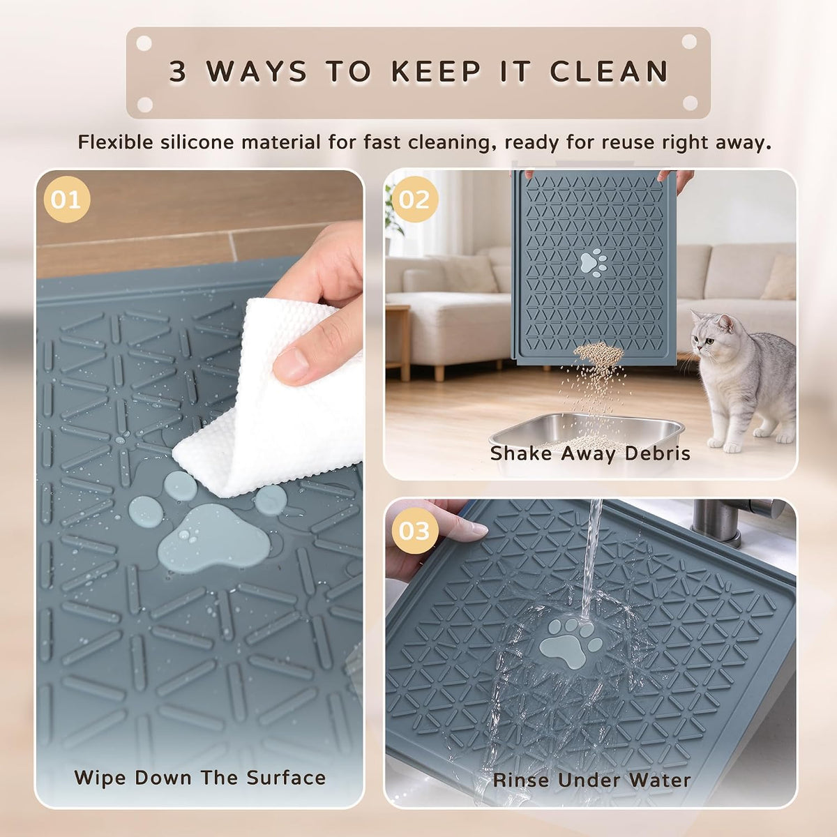 Zegcohjave Cat Litter Mat,19.6"x15.7"Connectable Silicone Litter Box Mat