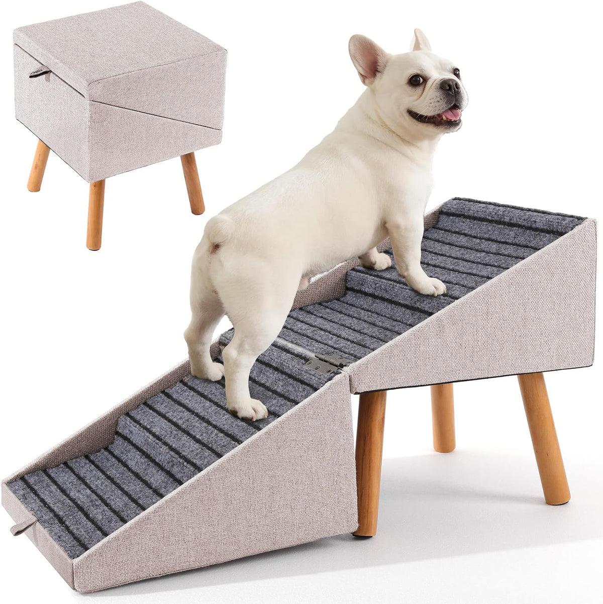 17" H Split Ottoman Dog Ramp for Couch, Foldable Dog Stairs for Small Dogs