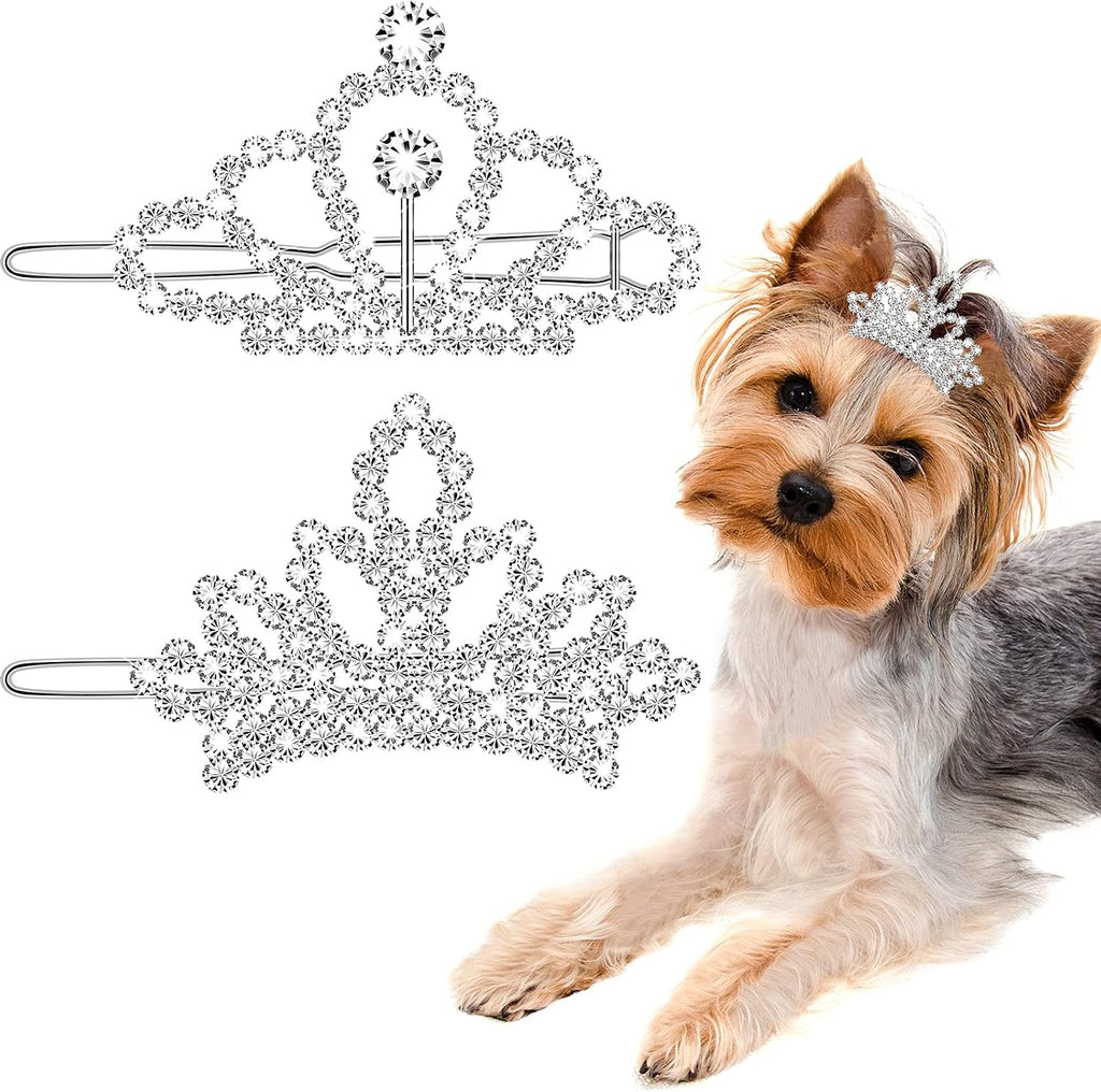 Mtlee 2 Pcs Halloween Pet Rhinestone Birthday Crown, Pink Dog Costume Tiara