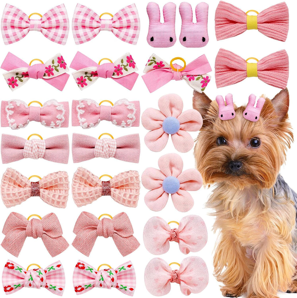 20Pcs Brown Dog Hair Bows with Rubber Bands for Small Medium Dogs