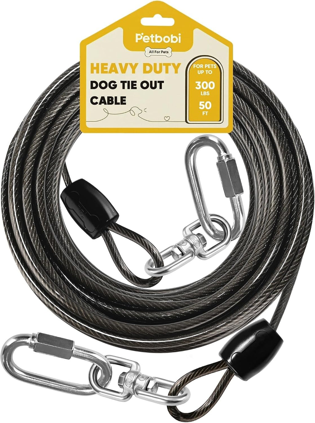 Petbobi Heavy Duty Dog Tie Out Cable, 20ft for Large Dogs Up to 300Lbs
