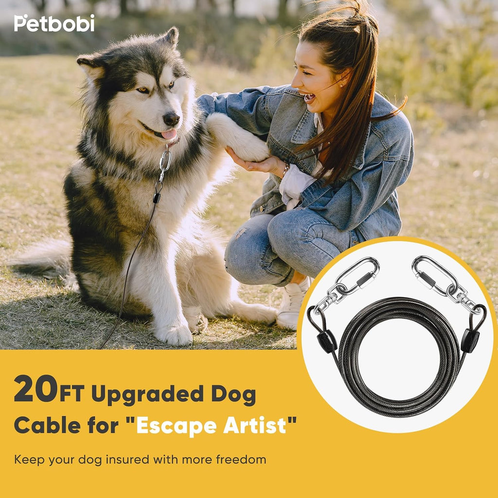 Petbobi Heavy Duty Dog Tie Out Cable, 20ft for Large Dogs Up to 300Lbs