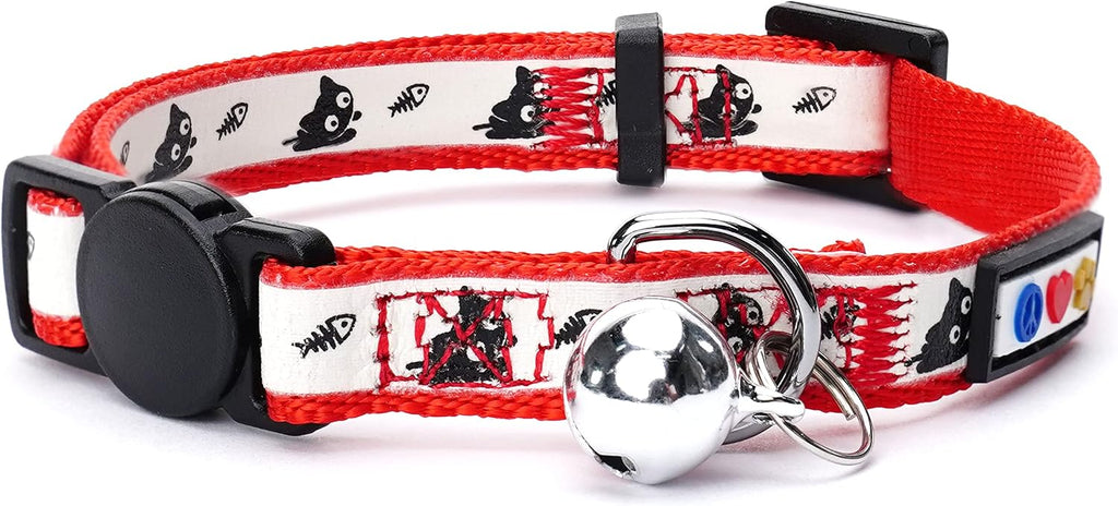 Pawtitas Glow in the Dark Cat Collar with Breakaway Safety Buckle & Bell Adjustable Kitten Collar, Pink