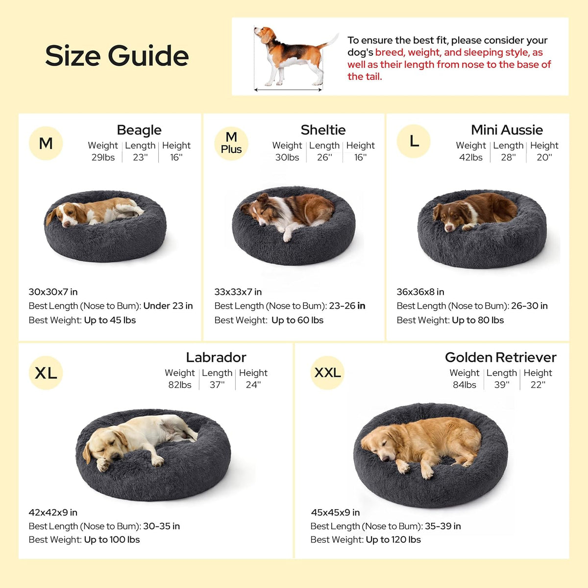Bedsure SupportMax® Calming Dog Beds Large Sized Dog Washable Pet Bed,36in