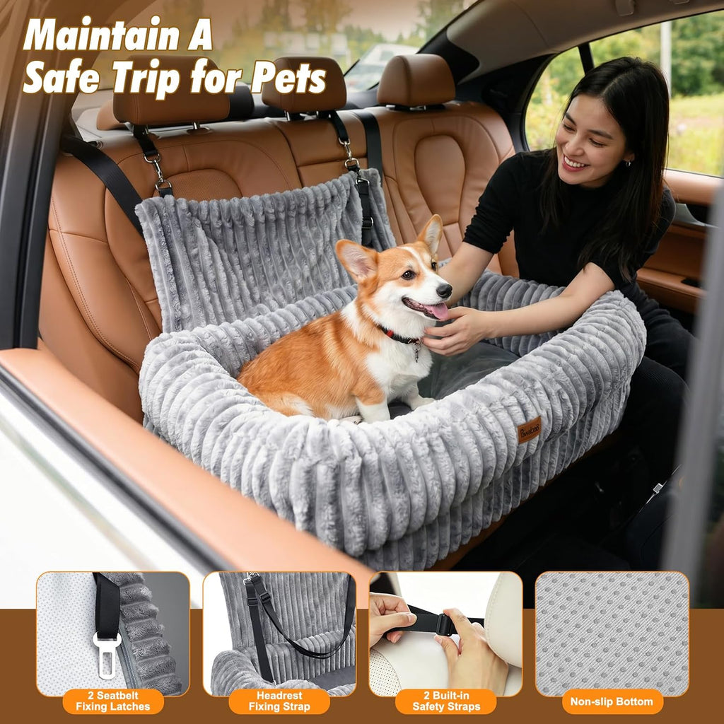 Pawaboo Dog Car Seat Bed, Memory Foam Booster for Medium/Large Dogs, Gray