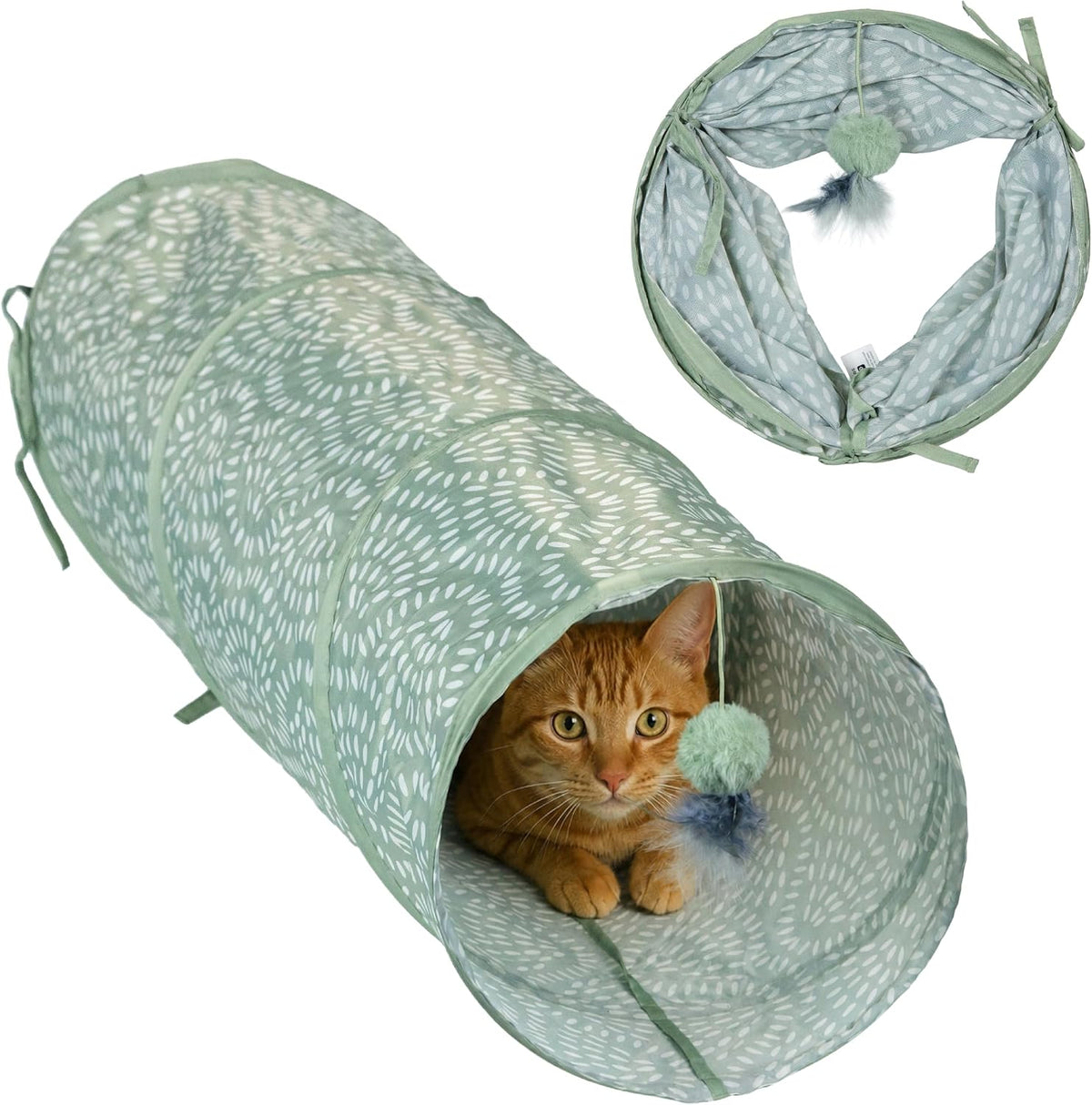 Catstages Sneak & Seek Collapsible Cat Tunnel Toy, Sage Swirl Dots, 28”