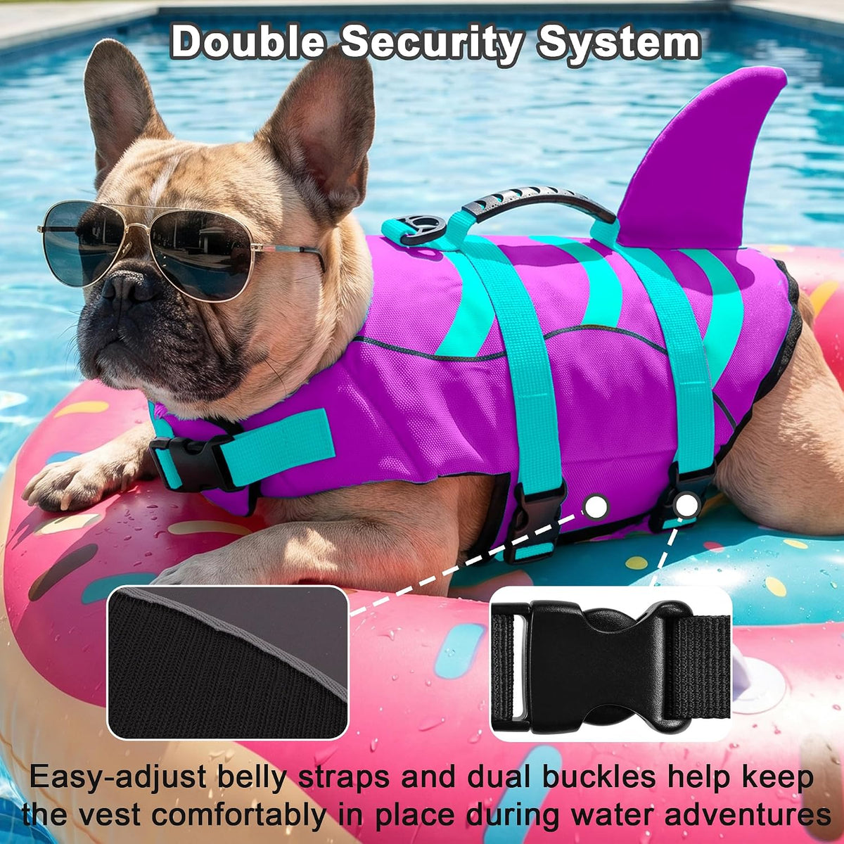 Fragralley Shark Dog Life Jacket, Easy to Put on Dog Life Vest for Swimming and Boating, Vibrant & Adjustable Dog Life P