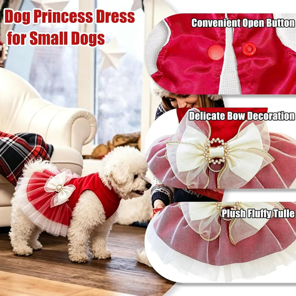 Christmas Dog Dress Girl Princess Dresses for Small Medium Dogs