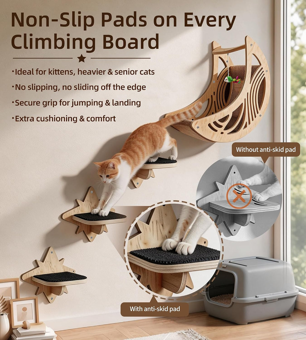 Star Cat Wall Shelves with Non-Slip Pads for Indoor Cats, Wall Mounted