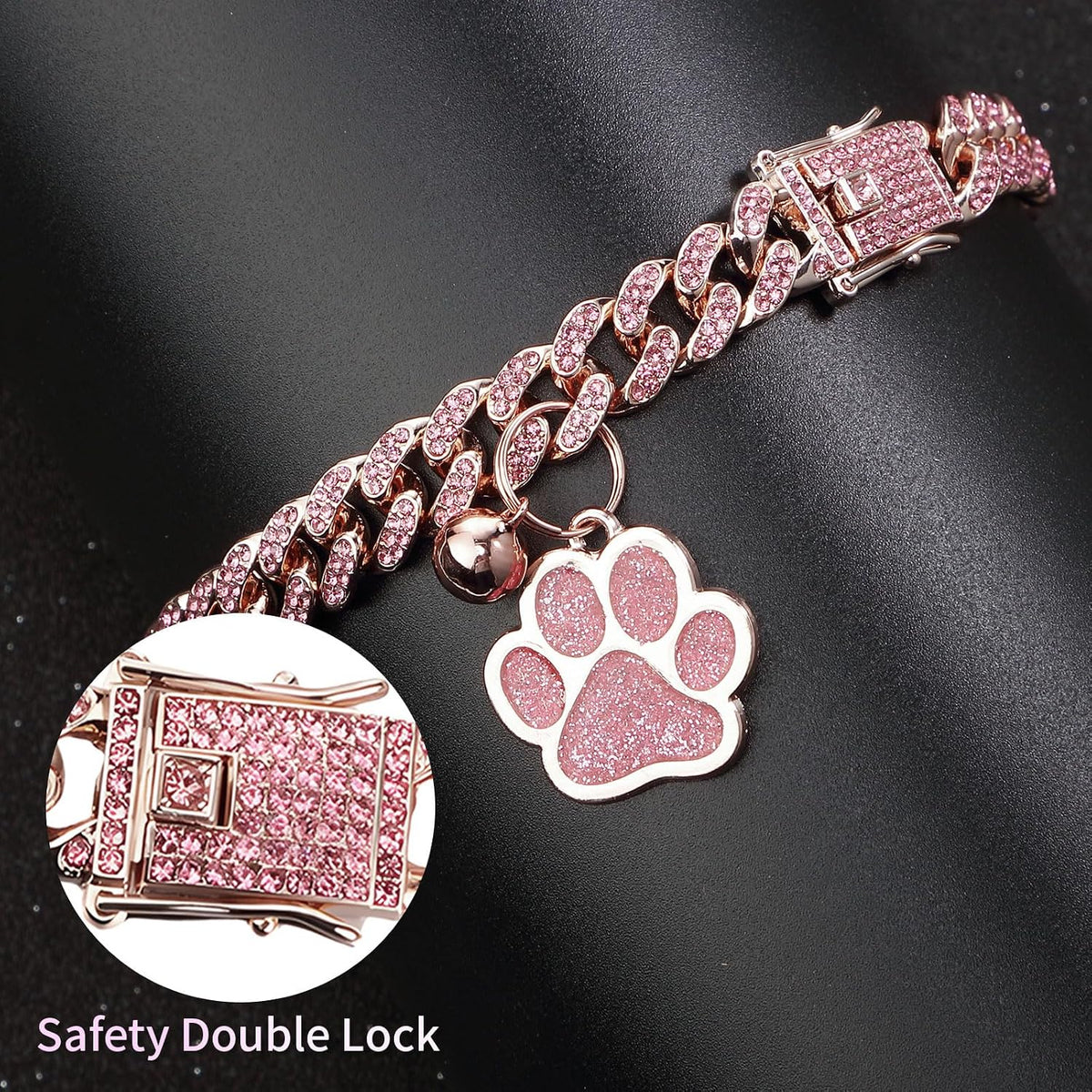 Hillban Cat Collar Chain Diamond Jewelry Gift, 8 Inch, Rose Gold, Pink