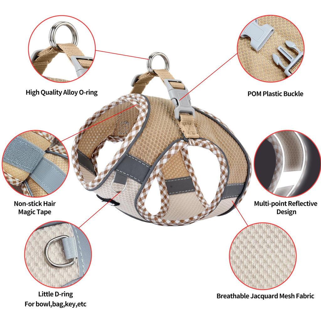 AIITLE Breathable Dog Harness Small Sized and Leash Set, Brown-Beige XXXS