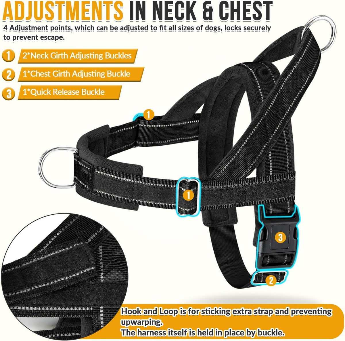 SlowTon No Pull Dog Harness and Leash Set - Heavy Duty, Soft Padded