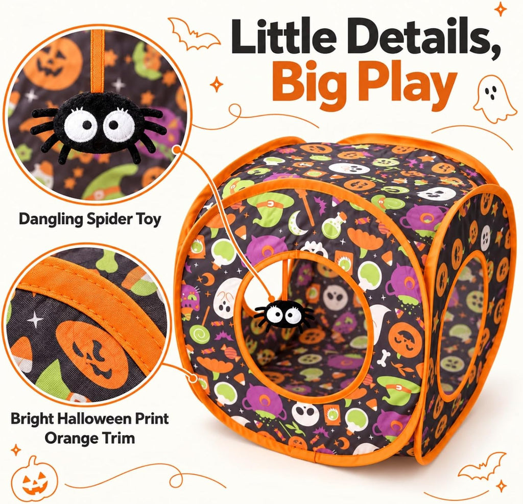 Halloween Square Cat Tunnel for Indoor Cats, Hide and Play Toy
