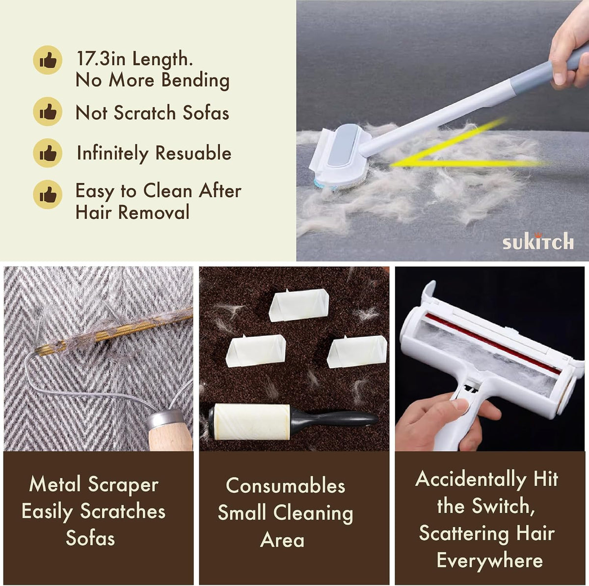 Dog & Cat Hair Remover for Couch, Reusable Lint Brush for Furniture