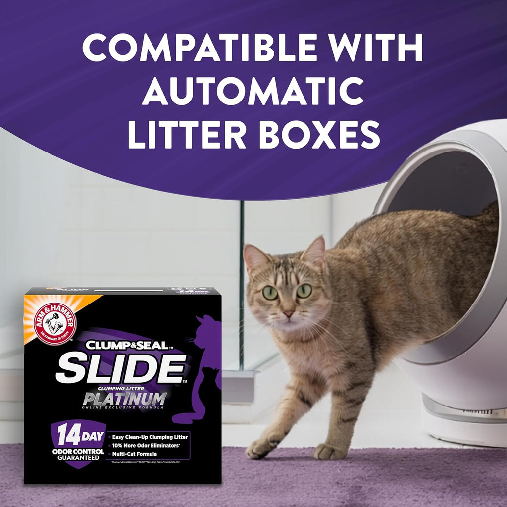 ARM & HAMMER Slide Platinum Easy Clean-Up Clumping Cat Litter, 24/7 Odor Control with Triple-Action Freshness, Non-Stick