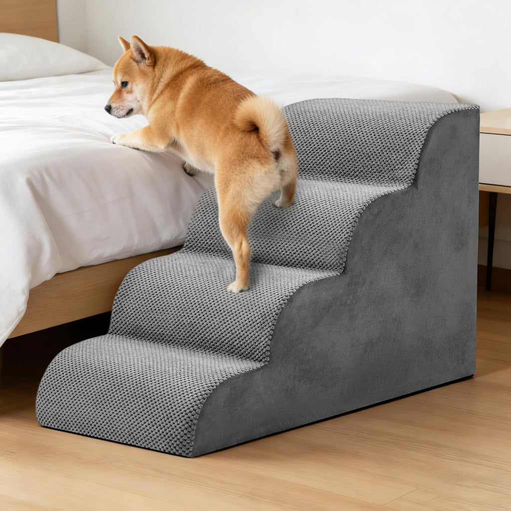 NEWBULIG 4-Step Dog Stairs, 20" H Dog Steps for Sofa and Chair, Grey