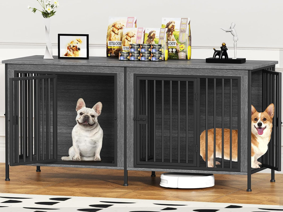 EasyCom 39.96" Dog Crate Furniture for 1 or 2 Dogs, Brown (DC102)