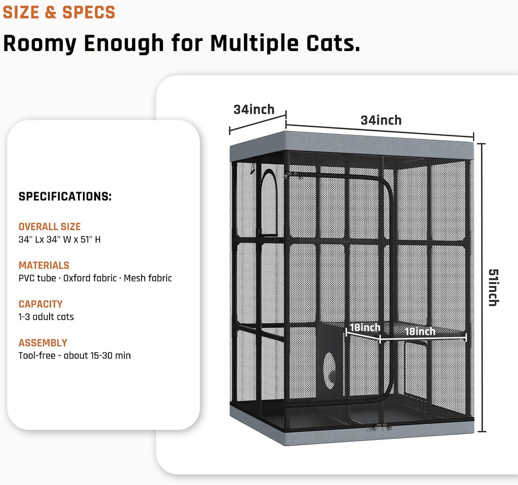 Large 3 -Tier Catio Outdoor Cat Enclosures Weatherproof, 51" H