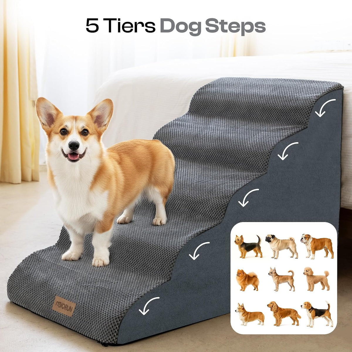 Miorun Extra Wide Dog Stairs for Large Dogs, 25"H Pet Steps for High Beds