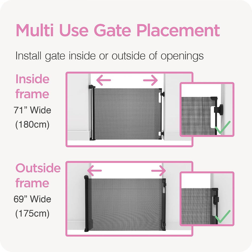 Perma Child Safety Retractable Baby Gate - Mesh Dog & Pet Gate for Stairs