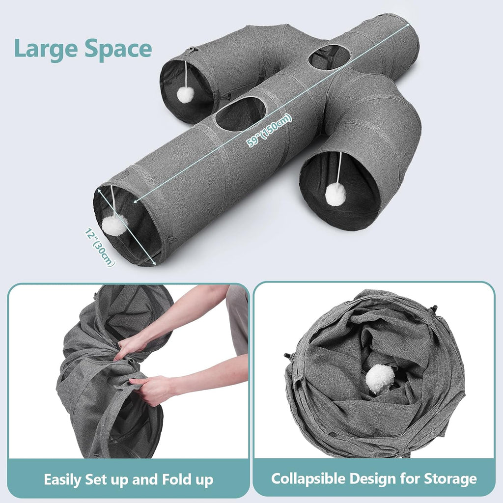 Ownpets Cactus Cat Tunnel 12" with Peek Holes for Indoor Large Cat, Grey