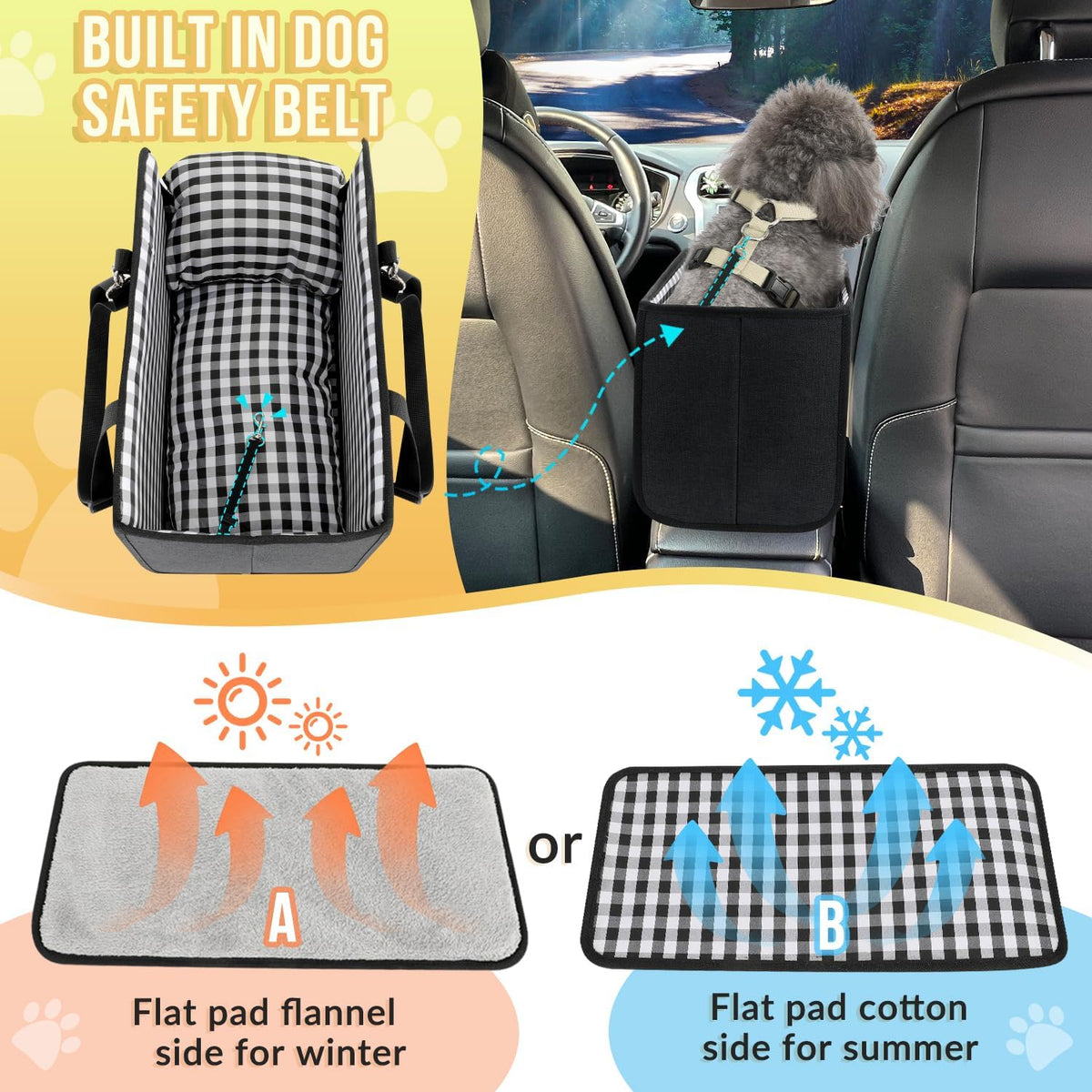 SlowTon Console Dog Car Seat, Dog Booster Seat for Small Dogs Under 11lbs