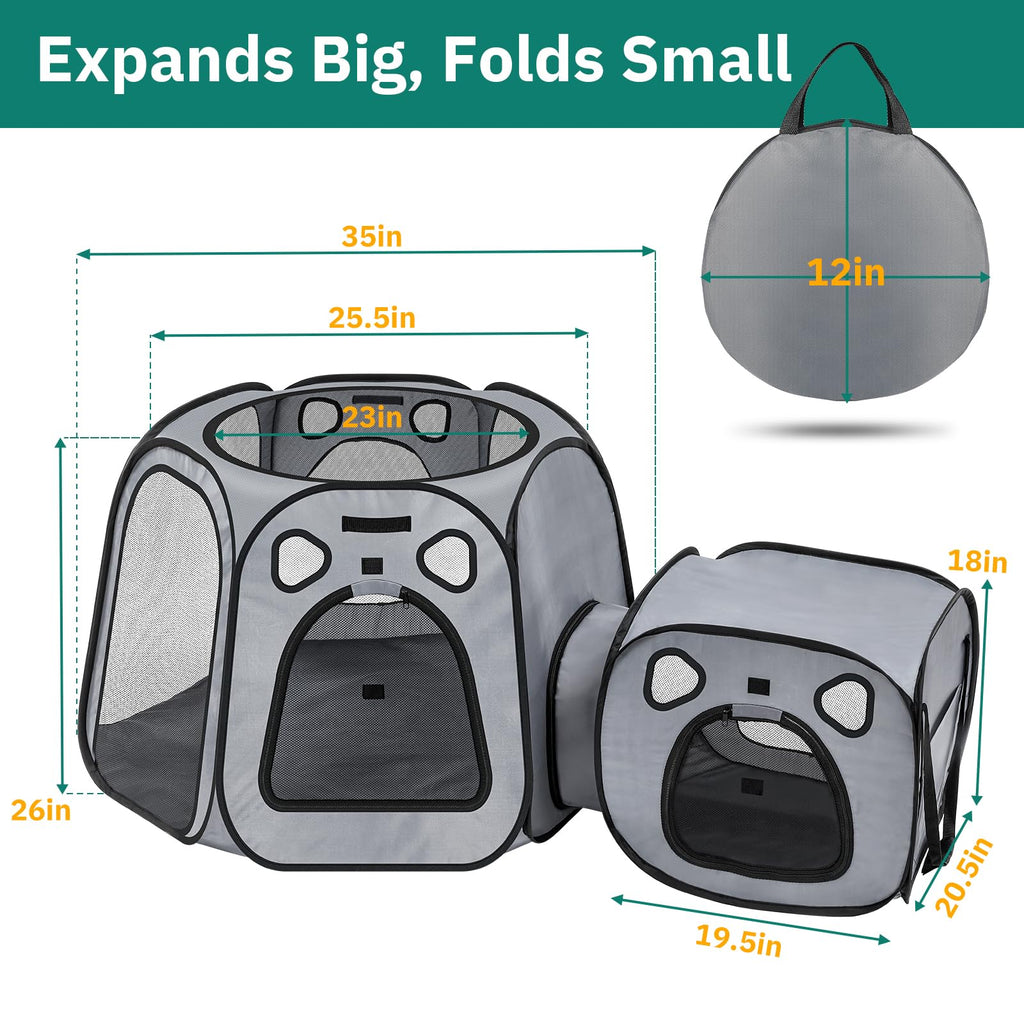 Snuvid Cat Playpen with Separate Litter Box Area, Large Foldable Waterproof Cat Tent - 600D Oxford, Portable Indoor/Outdoor Pet Enclosure, Cage, House & Condos with Carrybag for Kittens, Small Dogs