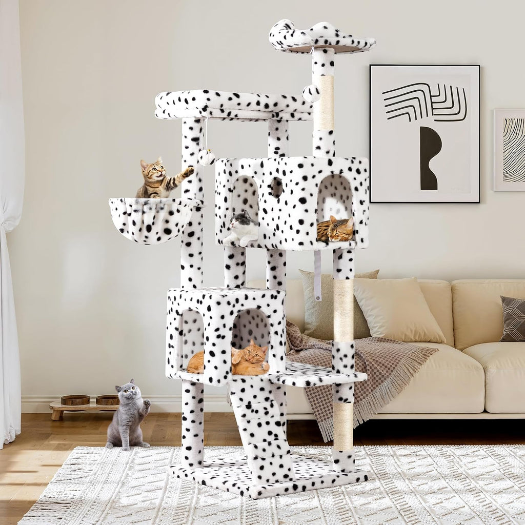 Allewie 64 Inches Multi-Level Cat Tree Tower for Indoor Cats, Cow Print