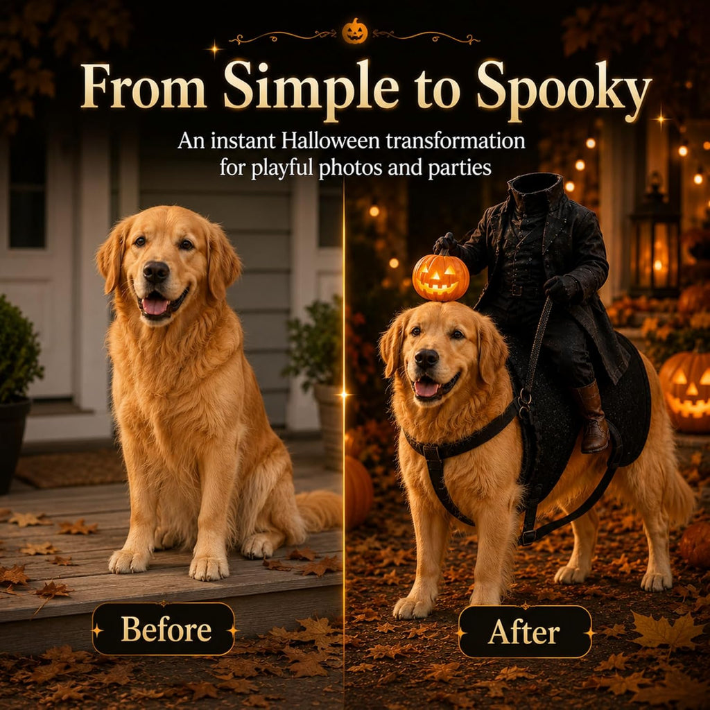 Light-Up Headless Horseman Pet Costume Pumpkin Rider Harness