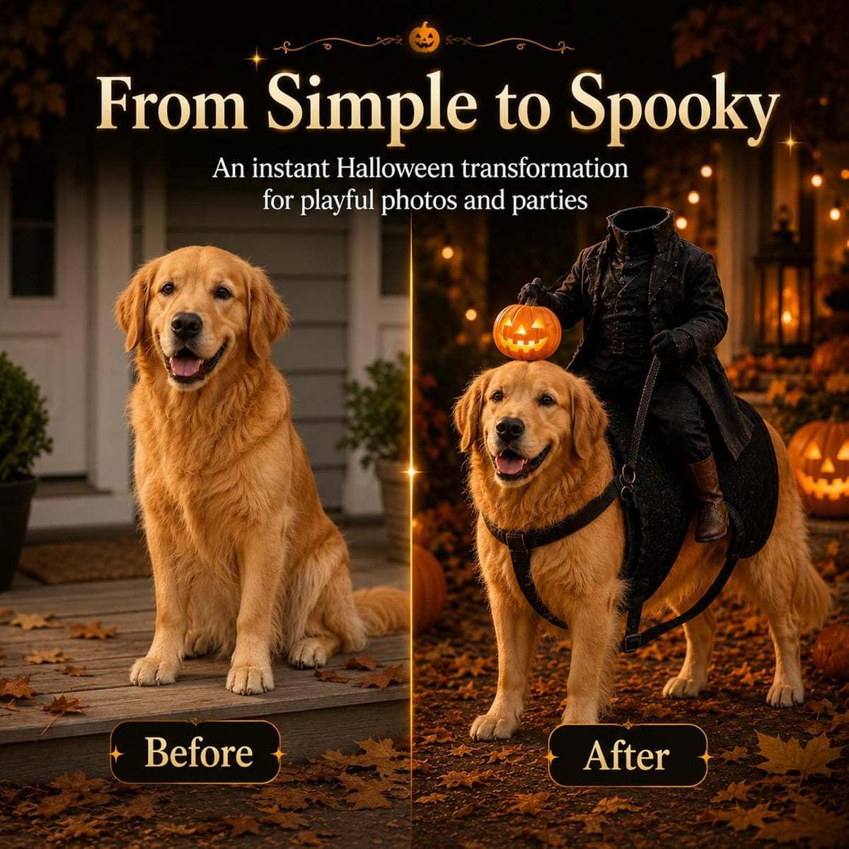 Light-Up Headless Horseman Pet Costume Pumpkin Rider Harness