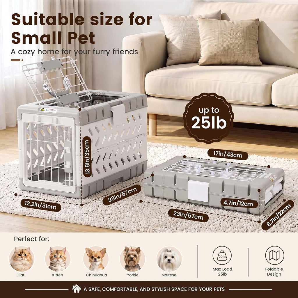 Collapsible Pet Crate for Small Dogs & Cat - 23" L Foldable Pet Carrier