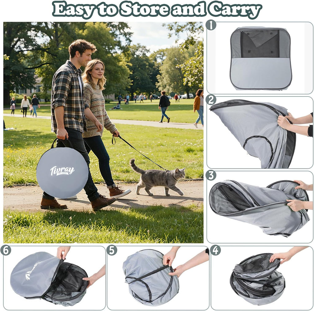 Cat Playpen, 4-in-1 Pop-up Outdoor Cat Enclosure, Grey
