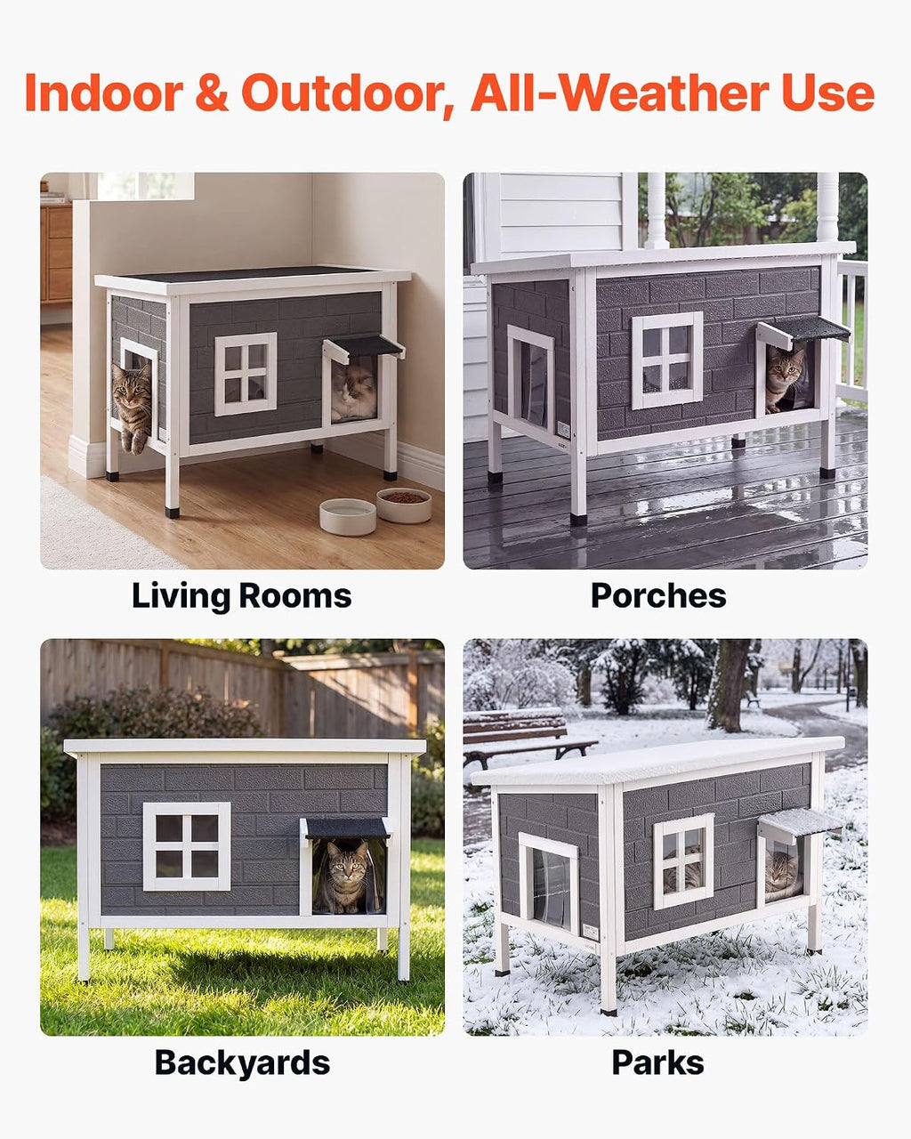 VEVOR Heated Outdoor Cat House for 1-3 Cats Feral Shelter with Heating Pad