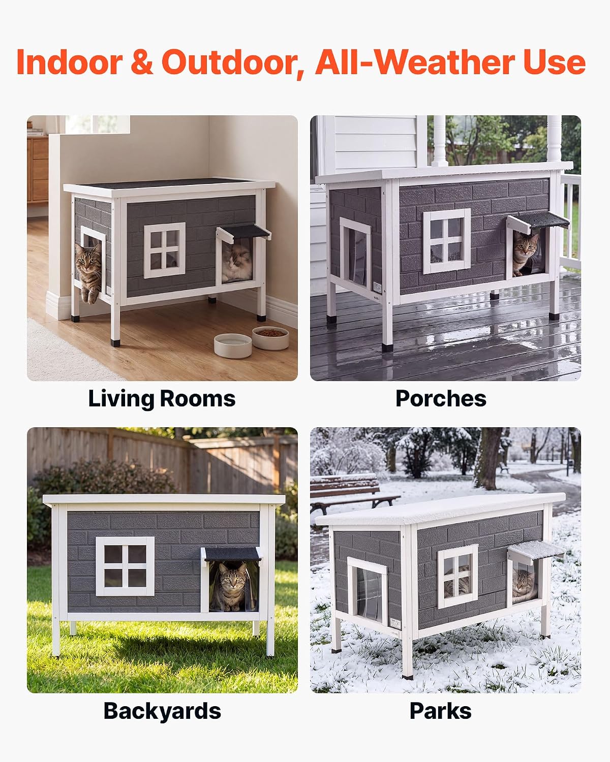 VEVOR Heated Outdoor Cat House for 1-3 Cats Feral Shelter with Heating Pad