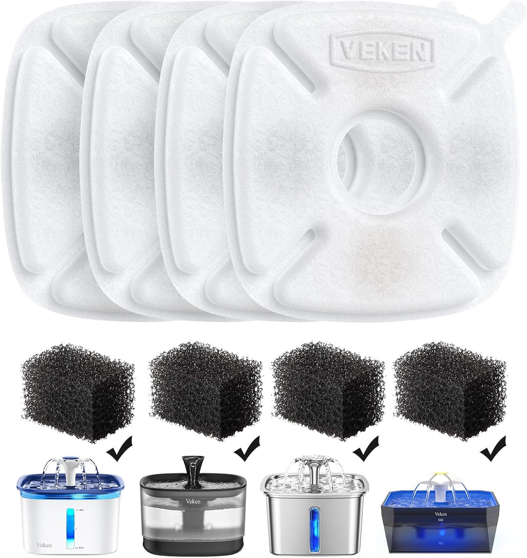 Veken Cat Water Fountain Filter, F1, Classic 8 Pack Replacement Filters