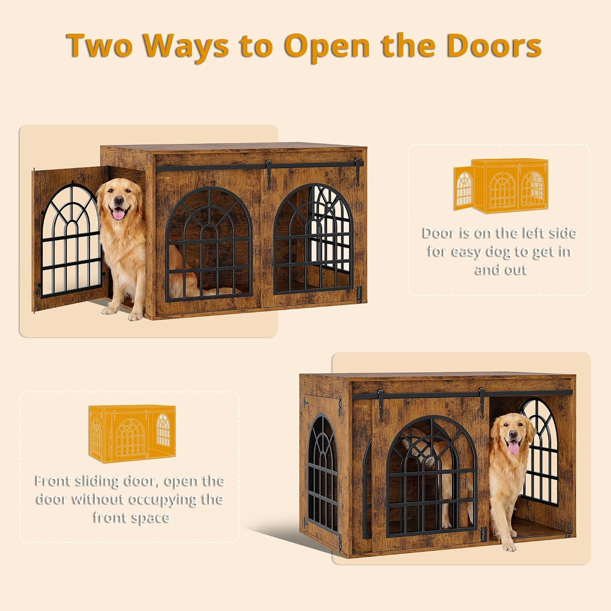 IRONCK 45.1" Dog Crate Furniture with Sliding Barn Door (Brown)