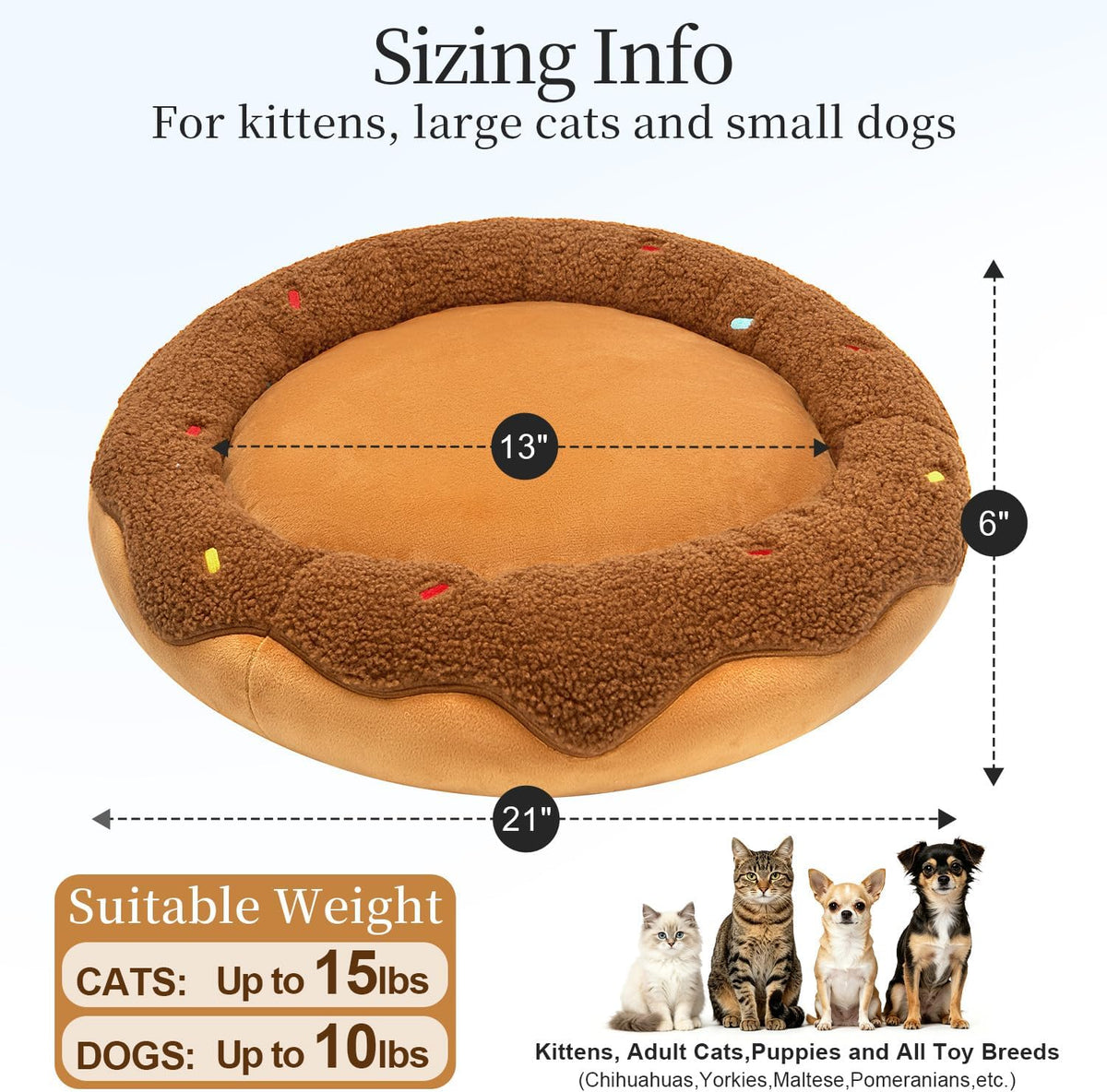 Donut Calming Cat Bed for Indoor Cats, Washable Pet Bed, 21in