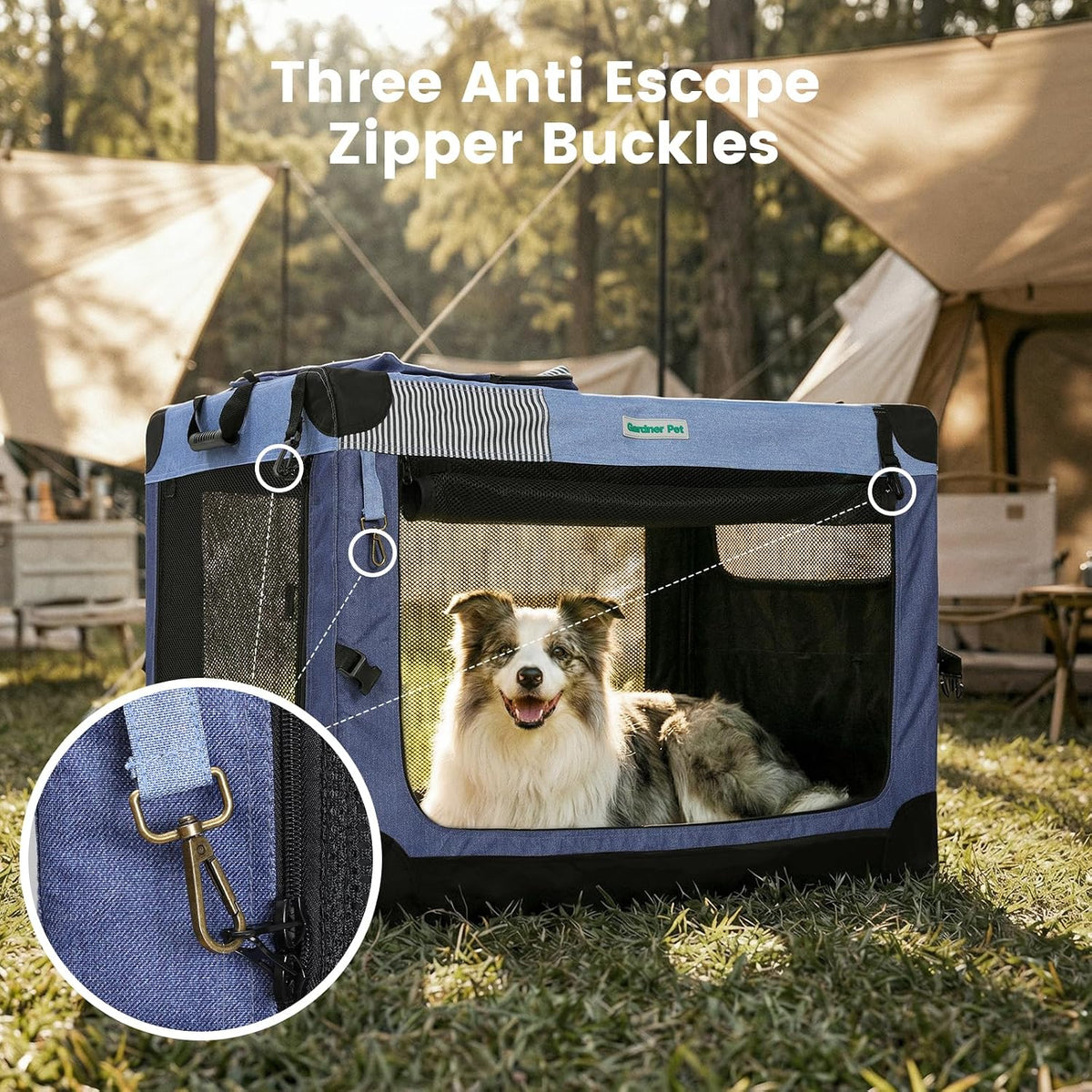 Gardner Pet Soft Collapsible Dog Crate - 36 Inch Portable Travel Dog Crate for Medium/Large Dogs Indoor & Outdoor, 3-Doo