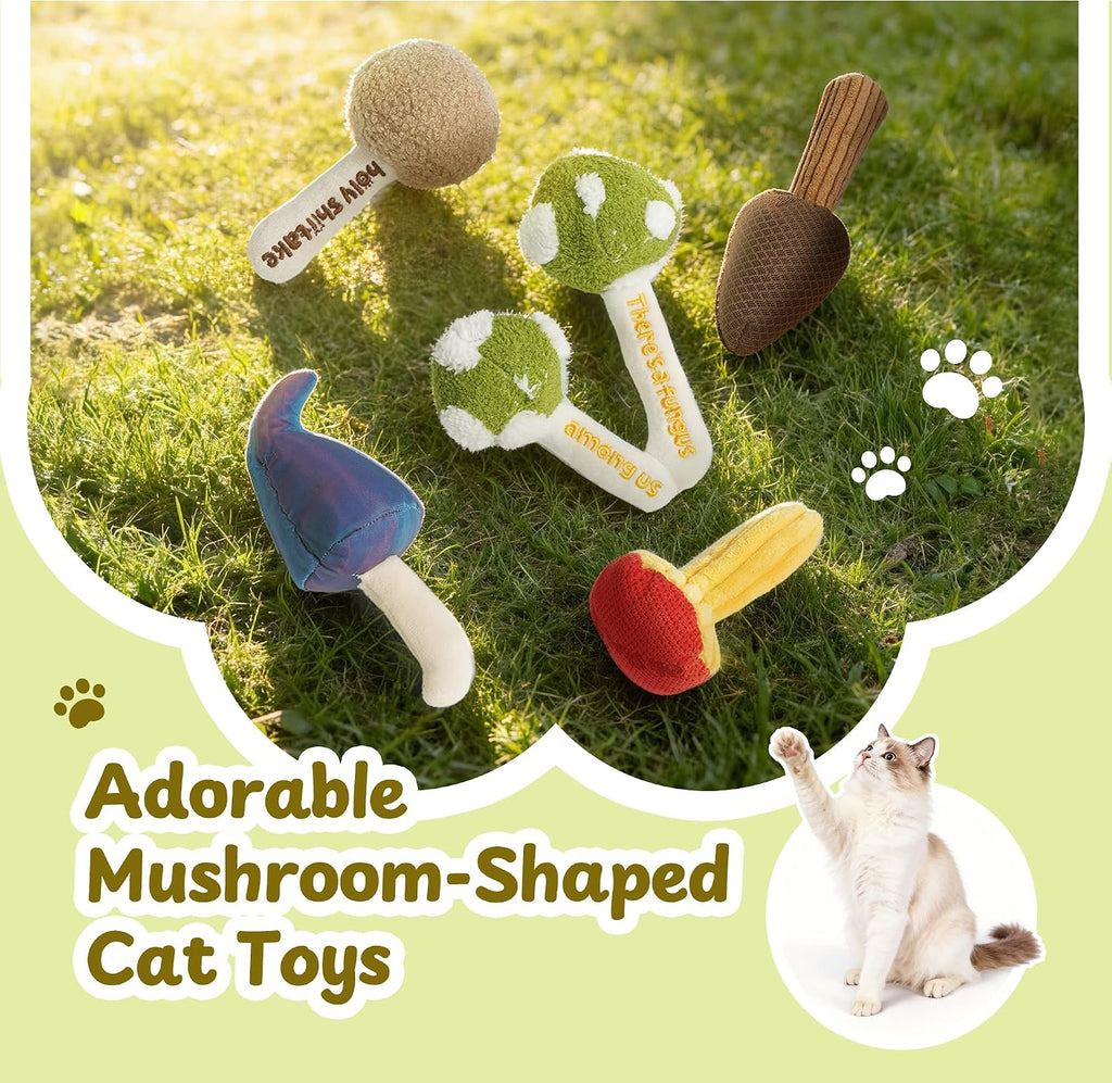 5 Pack Catnip Toys, Cat Toys with Catnip & Silvervine, Colorful Mushroom Kitten Teething & Cat Chew Toys with Different 