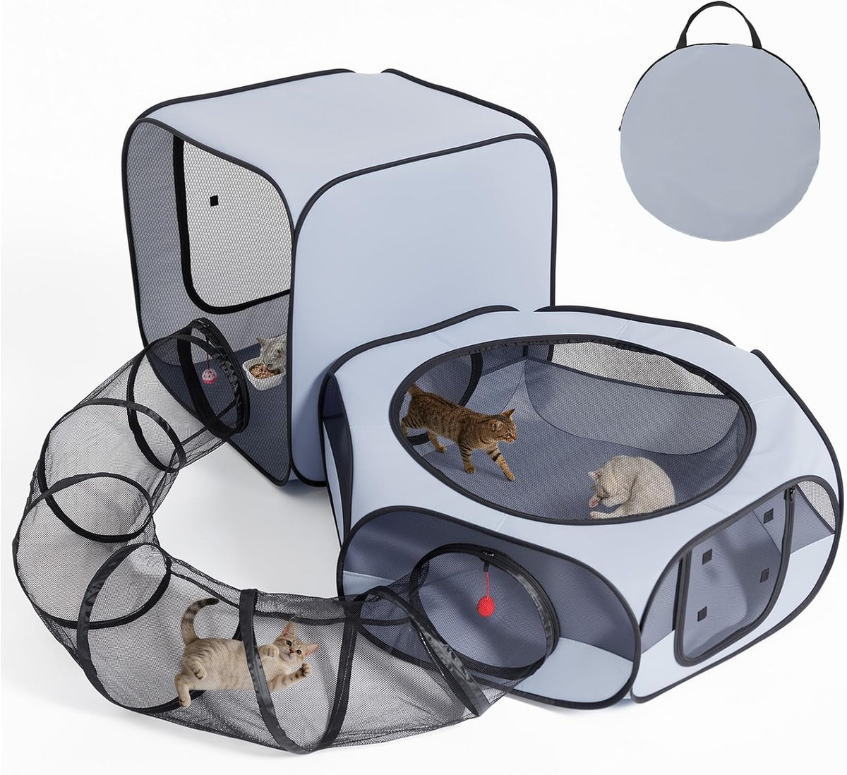 Cat Playpen, 4-in-1 Pop-up Outdoor Cat Enclosure, Grey
