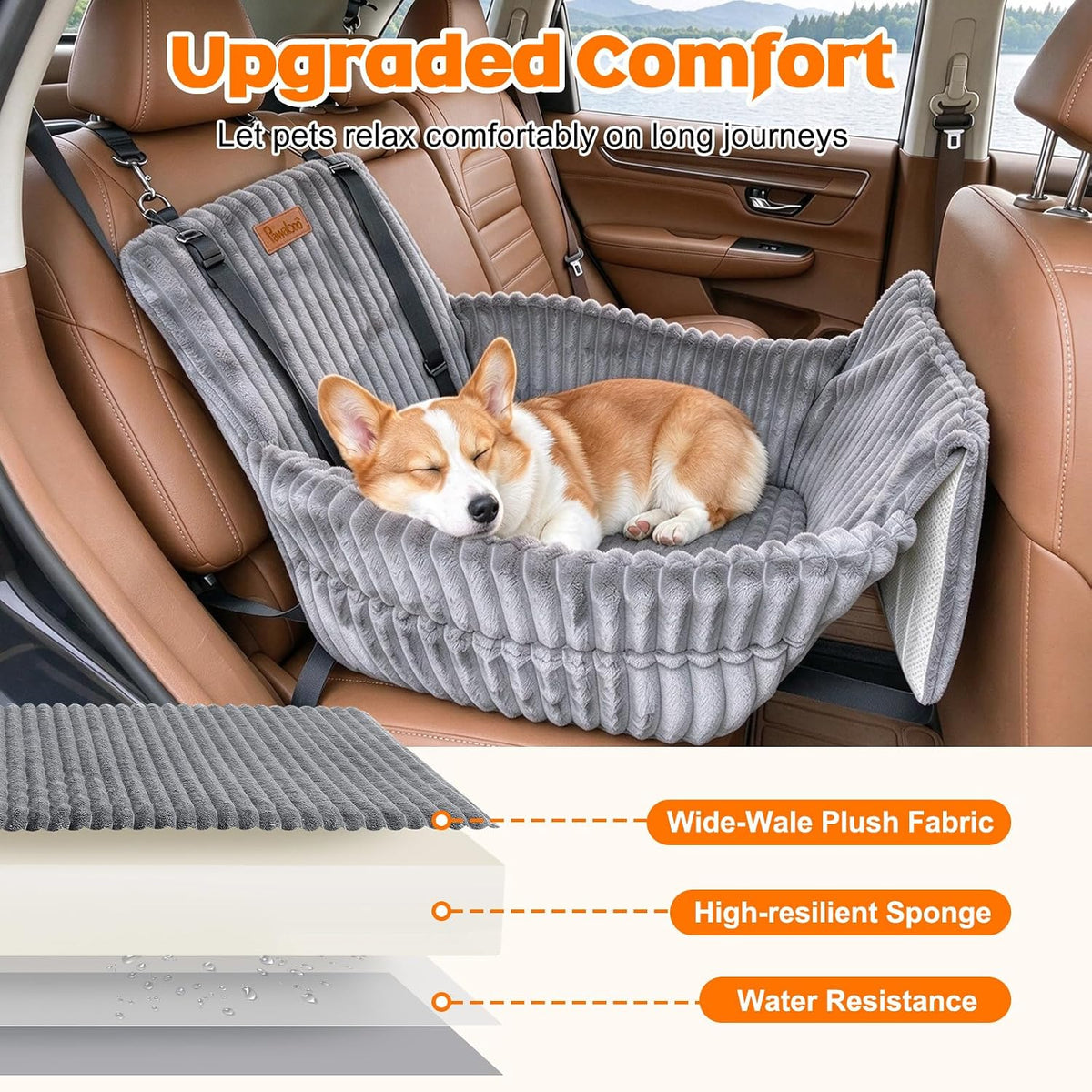 Pawaboo Dog Car Seat for Small Medium Dogs, Grey
