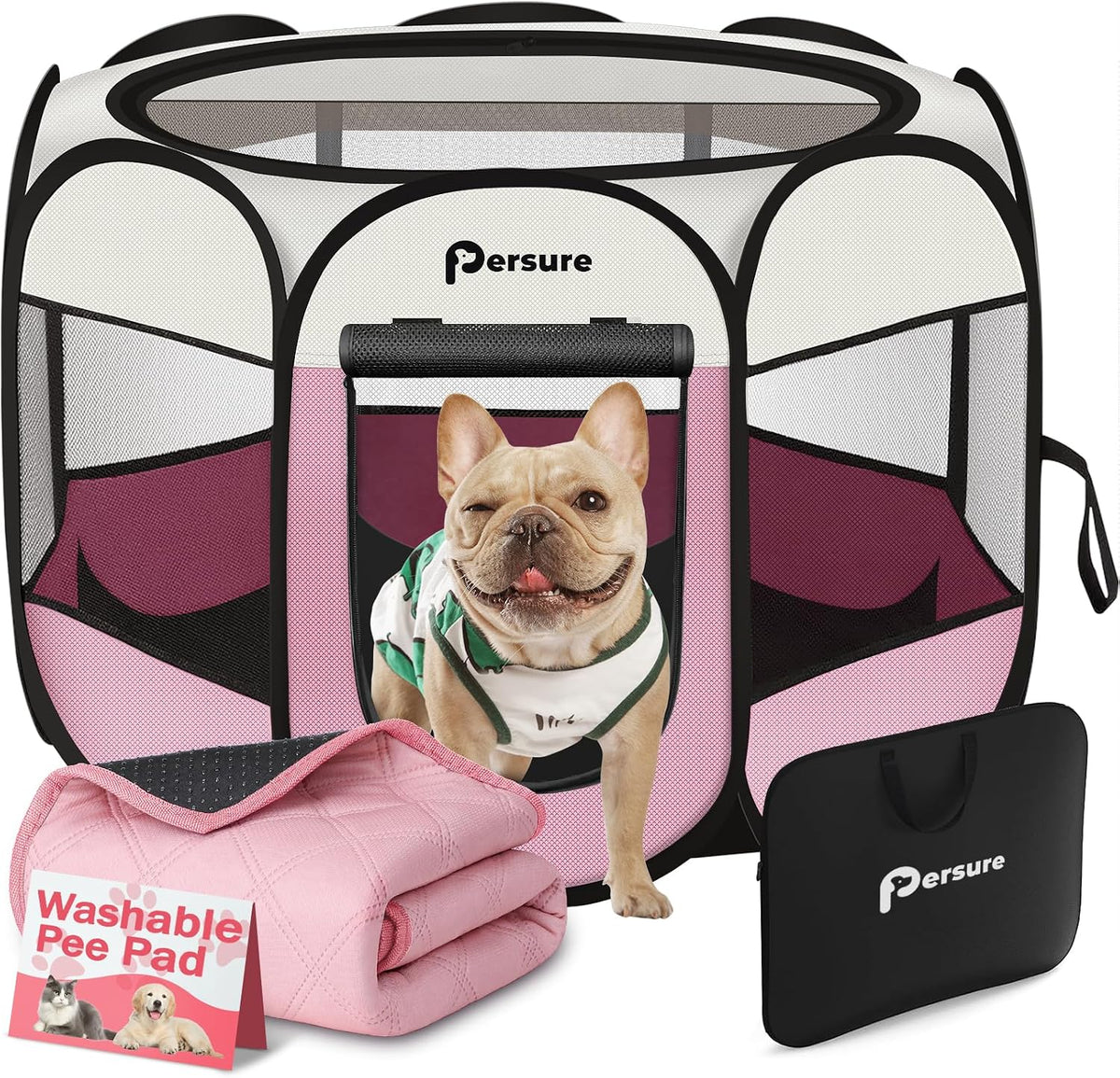 Persure Cat Dog Playpen Tent Crate Cage with Pee Pad, Dark Grey Small