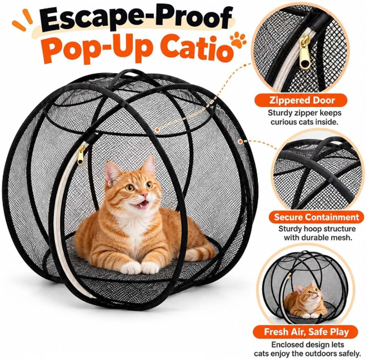 Pop Up Catio Outdoor Cat,Hamster Ball for Cats,360°Panoramic Rolling