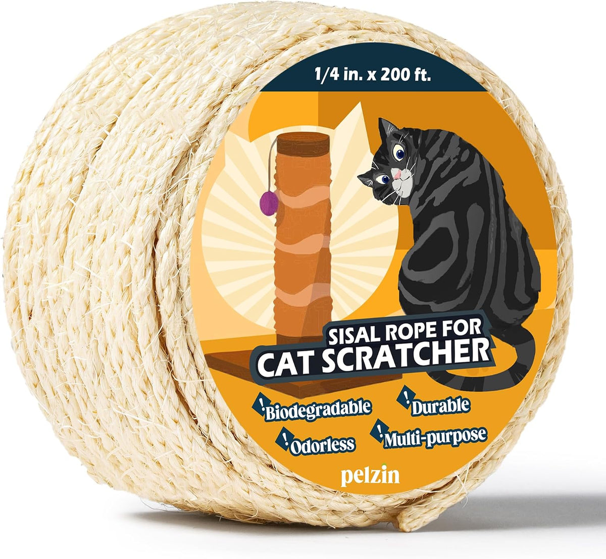 Natural Sisal Rope for Cat Scratcher and Scratching Post 1/4 Inch, 100 Feet